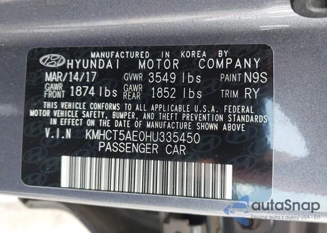 2017 Hyundai Accent Se z USA, uszkodzony, nr VIN KMHCT5AE0HU335450
